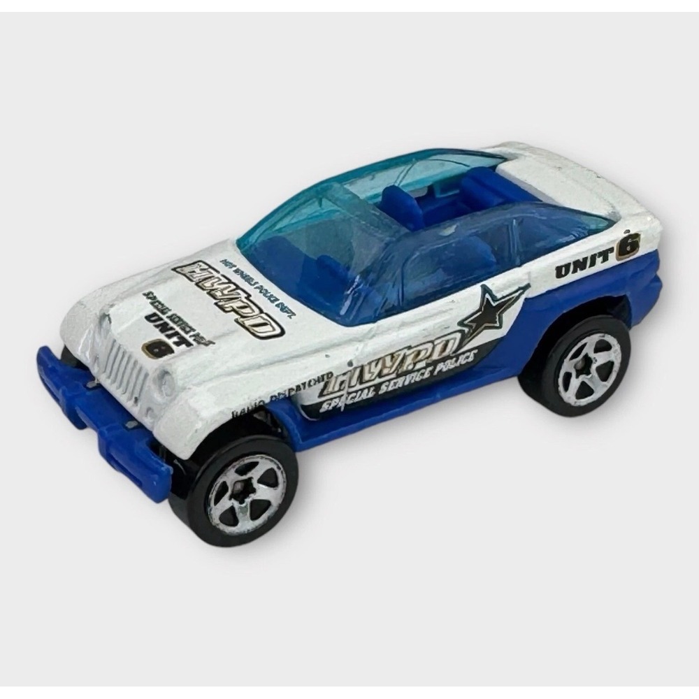 Hot Wheels Jeepster HWPD Police Dept Unit 6 White Blue‎ Diecast Car 1998 Mattel